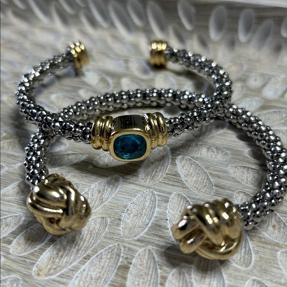 Silver and Gold Stackable Bracelets Set of 2 - Picture 2 of 7